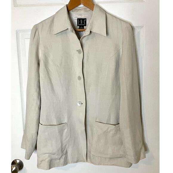 INC Women's 8 Blazer Jacket Linen Silk Button Front Collared Summer Workwear - Picture 1 of 9